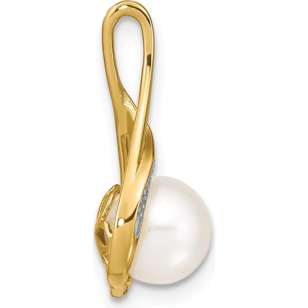 14K Yellow Gold Freshwater Cultured Pearl and Diamond Pendant with Natural Diamonds - 0.006 Carat Total Diamond Weight by Monteluci Fine Jewelry - Image 2