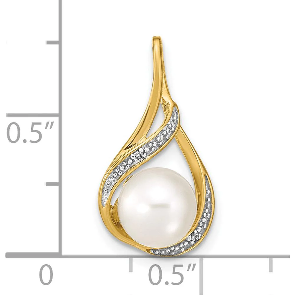 14K Yellow Gold Freshwater Cultured Pearl and Diamond Pendant with Natural Diamonds - 0.006 Carat Total Diamond Weight by Monteluci Fine Jewelry - Image 3