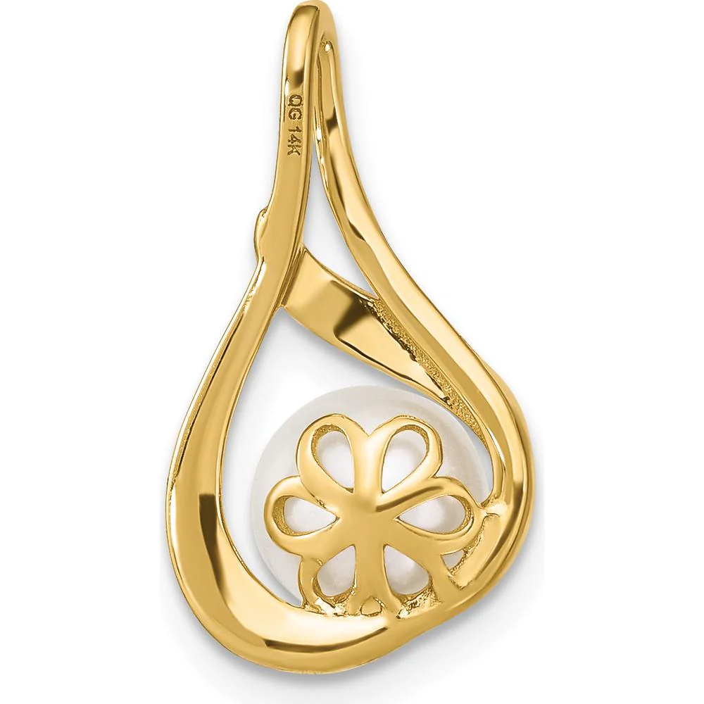 14K Yellow Gold Freshwater Cultured Pearl and Diamond Pendant with Natural Diamonds - 0.006 Carat Total Diamond Weight by Monteluci Fine Jewelry - Image 4