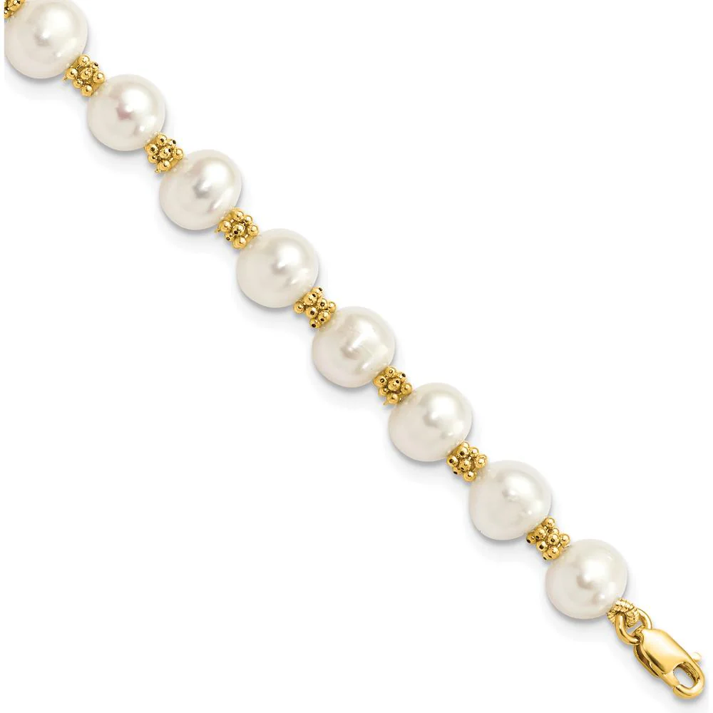 14K Yellow Gold Freshwater Cultured Pearl Bracelet - 7.25" Length, 6-7mm Pearls by Monteluci Fine Jewelry