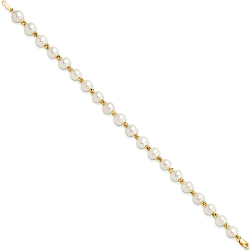 14K Yellow Gold Freshwater Cultured Pearl Bracelet - 7.25" Length, 6-7mm Pearls by Monteluci Fine Jewelry - Image 2