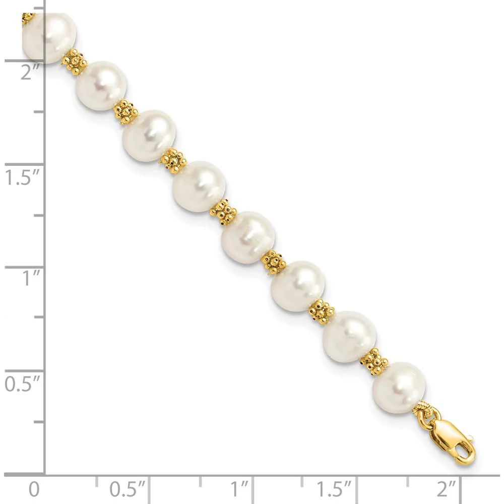 14K Yellow Gold Freshwater Cultured Pearl Bracelet - 7.25" Length, 6-7mm Pearls by Monteluci Fine Jewelry - Image 3
