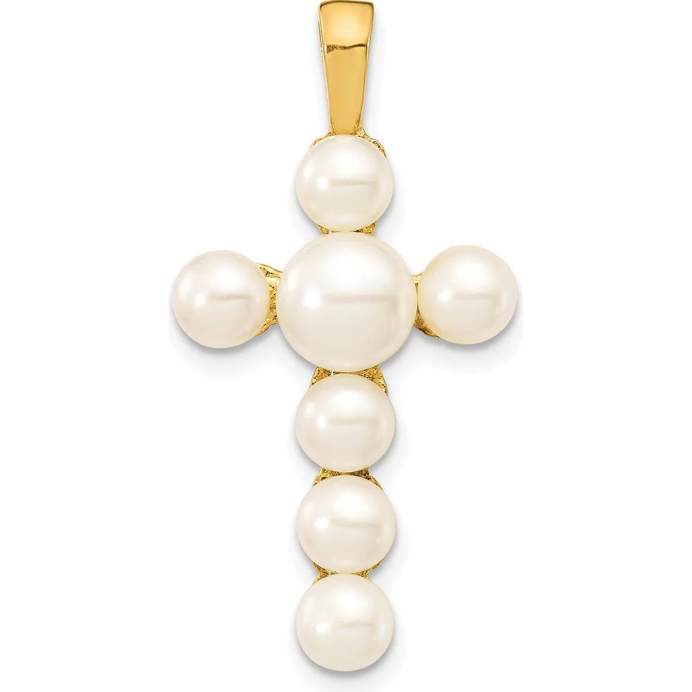 14K Yellow Gold Freshwater Cultured Pearl Cross Pendant with 7 Button Pearls - 4-6mm Size Range by Monteluci Fine Jewelry