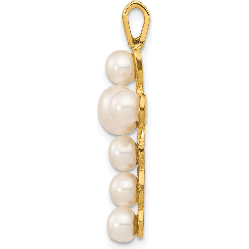 14K Yellow Gold Freshwater Cultured Pearl Cross Pendant with 7 Button Pearls - 4-6mm Size Range by Monteluci Fine Jewelry - Image 2