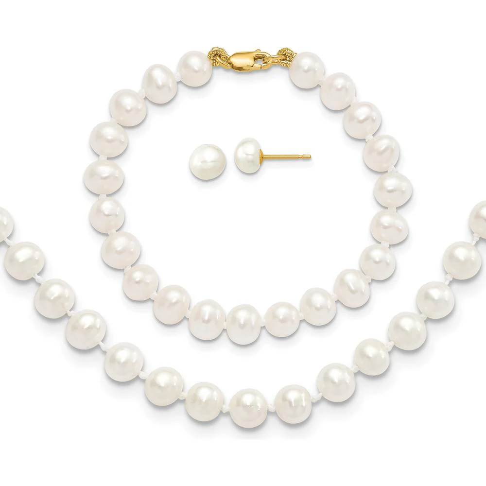 14K Yellow Gold Freshwater Cultured Pearl Set - Necklace, Bracelet & Earrings by Oro Pregiato