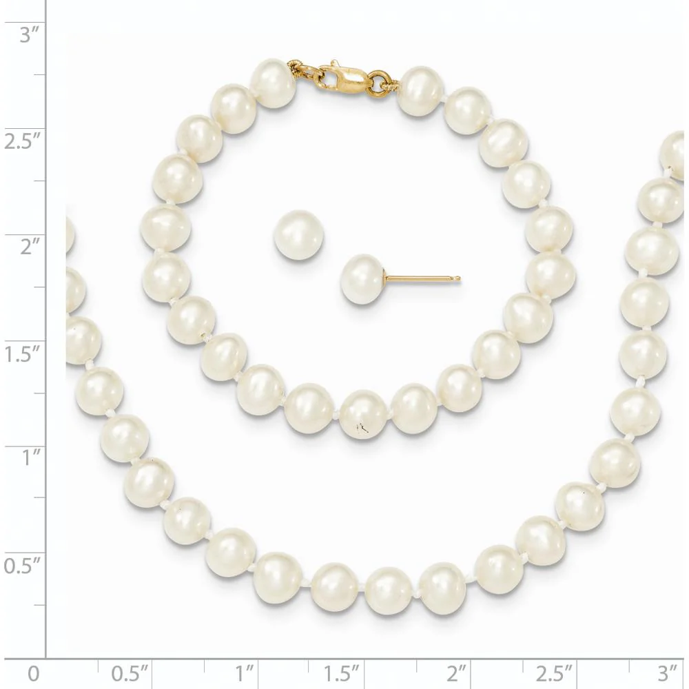 14K Yellow Gold Freshwater Cultured Pearl Set - Necklace, Bracelet & Earrings by Oro Pregiato - Image 3