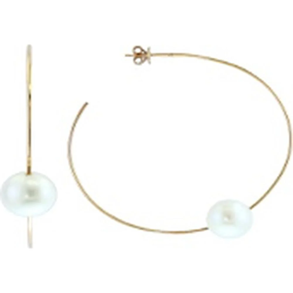 14K Yellow Gold Freshwater Pearl Hoop Earrings by EFFY