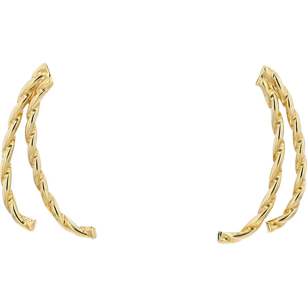 14K Yellow Gold Front/Back Curved Bar Earrings - Elegant Minimalist Design