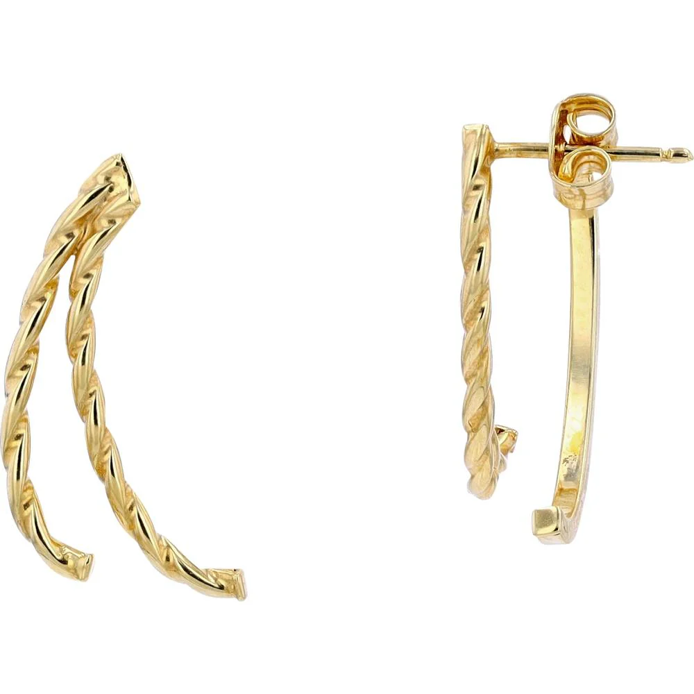14K Yellow Gold Front/Back Curved Bar Earrings - Elegant Minimalist Design - Image 2
