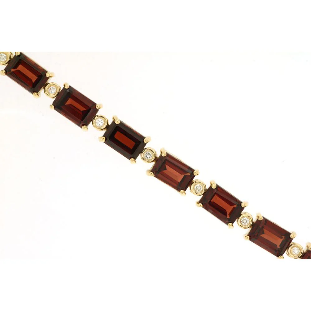 14K Yellow Gold Garnet & Diamond Tennis Bracelet - 16.16 Carats Total Garnet & Diamond Weight - Royal Jewelry