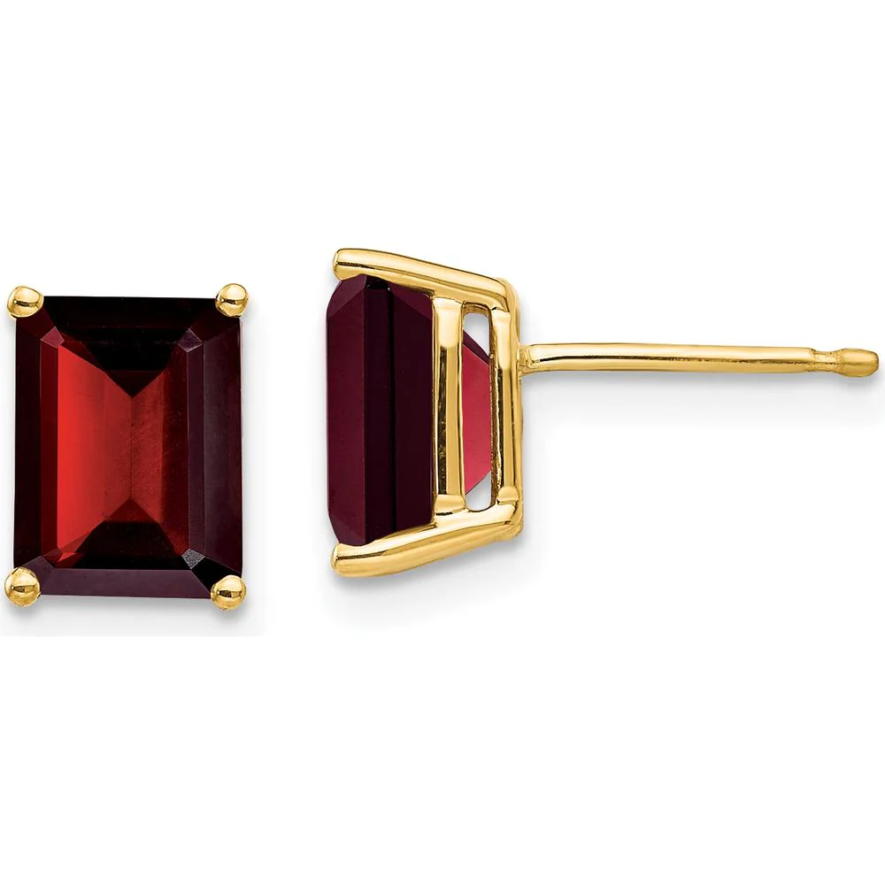14K Yellow Gold Garnet Stud Earrings with Emerald Cut Stones - 1.95 Carat Total Gem Weight by Monteluci Fine Jewelry