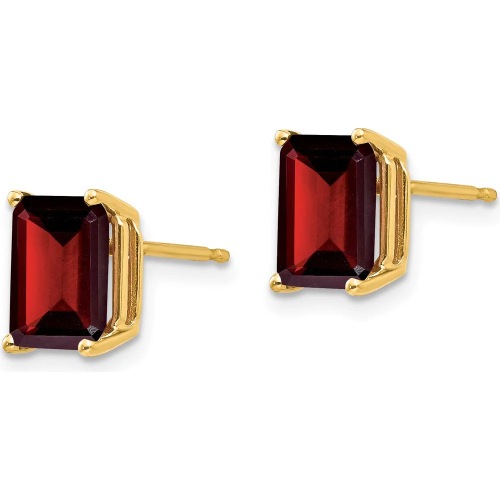14K Yellow Gold Garnet Stud Earrings with Emerald Cut Stones - 1.95 Carat Total Gem Weight by Monteluci Fine Jewelry - Image 2