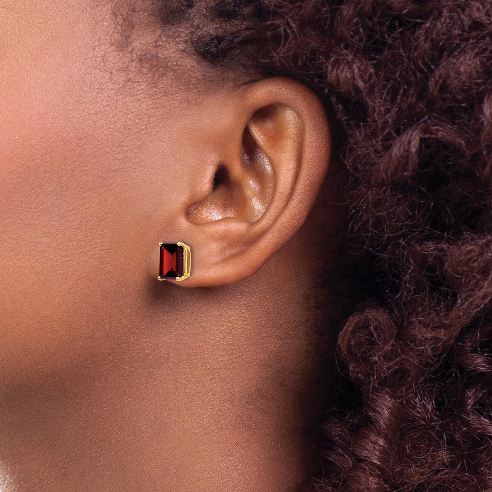14K Yellow Gold Garnet Stud Earrings with Emerald Cut Stones - 1.95 Carat Total Gem Weight by Monteluci Fine Jewelry - Image 3