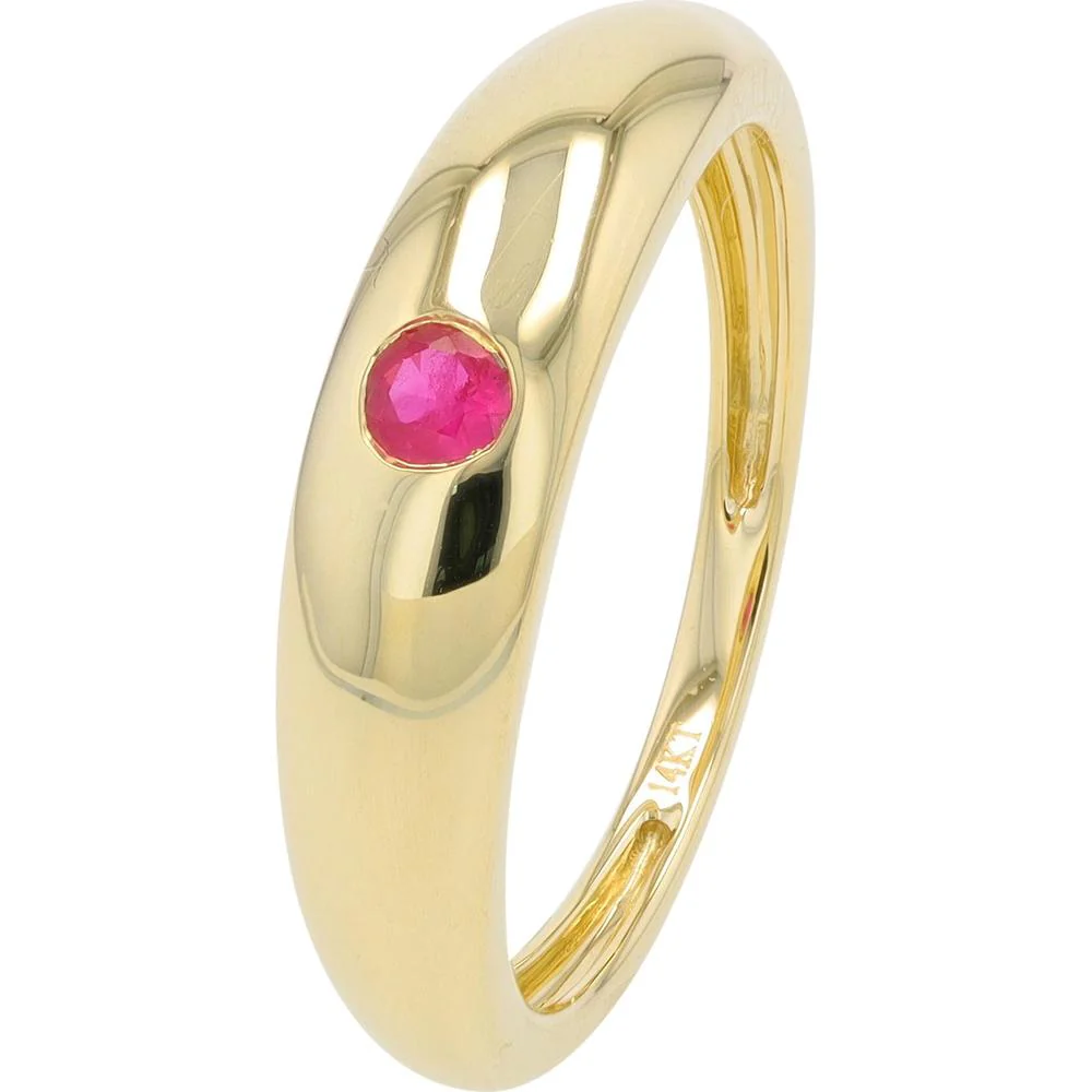 14K Yellow Gold Gemstone Bezel Ring with Round Ruby - 0.20 Carat Total Ruby Weight