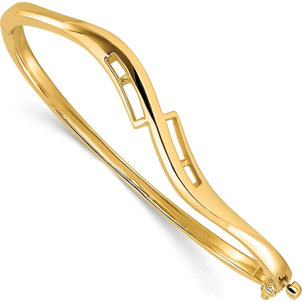 14K Yellow Gold Geometric Hinged Oval Bangle Mounting for Round Diamonds - Holds 3/8 Carat Total Weight by Oro Pregiato
