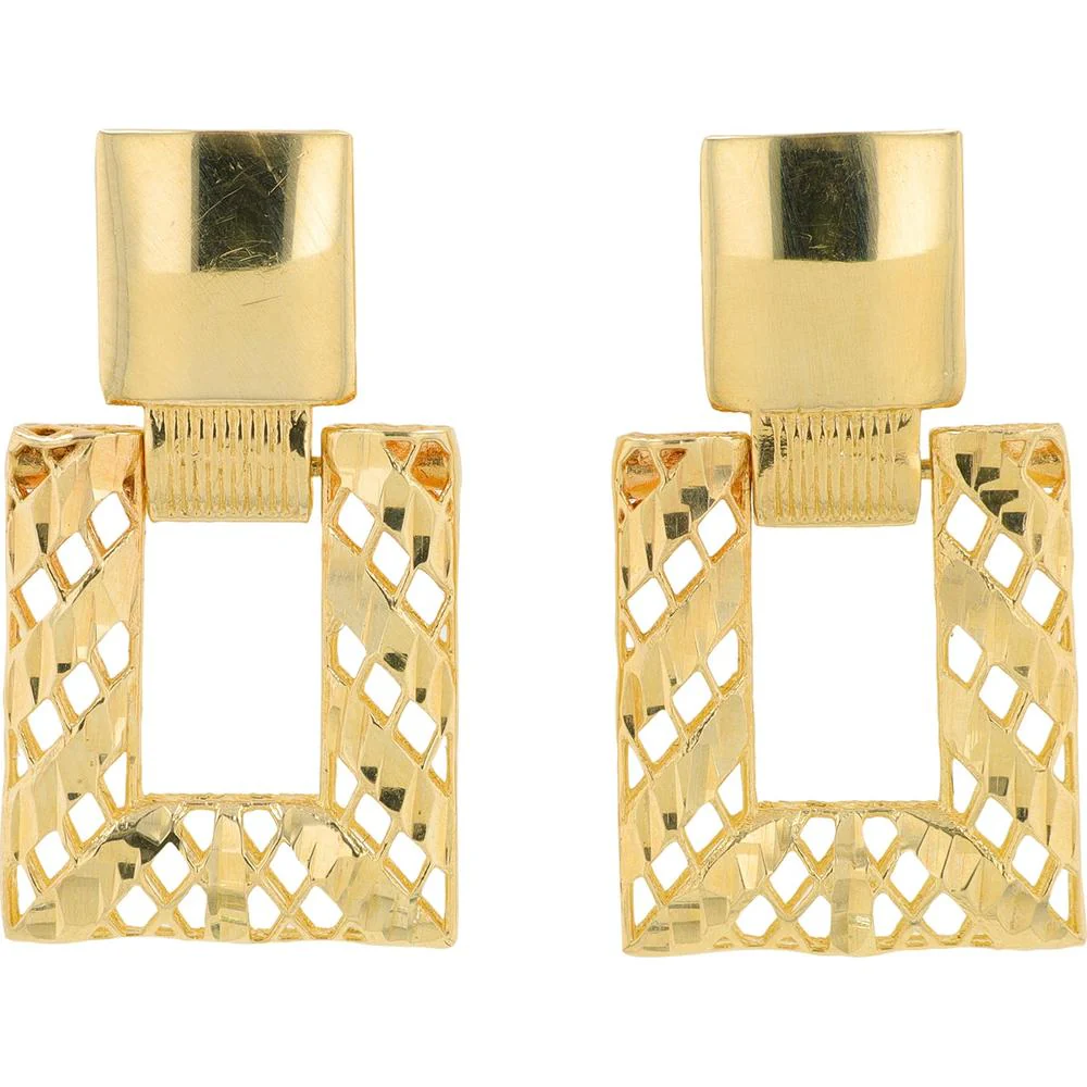 14K Yellow Gold Geometric Lattice Drop Earrings - 4.15g Total Weight