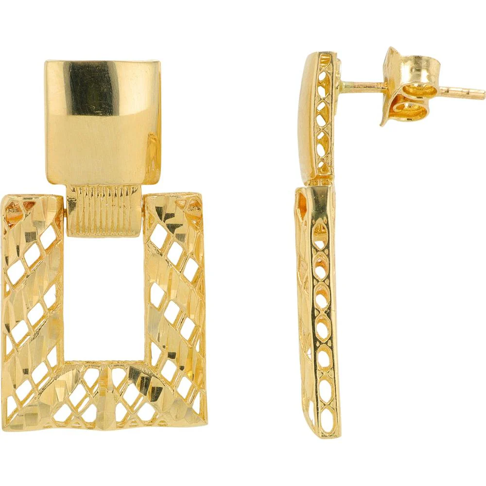 14K Yellow Gold Geometric Lattice Drop Earrings - 4.15g Total Weight - Image 2