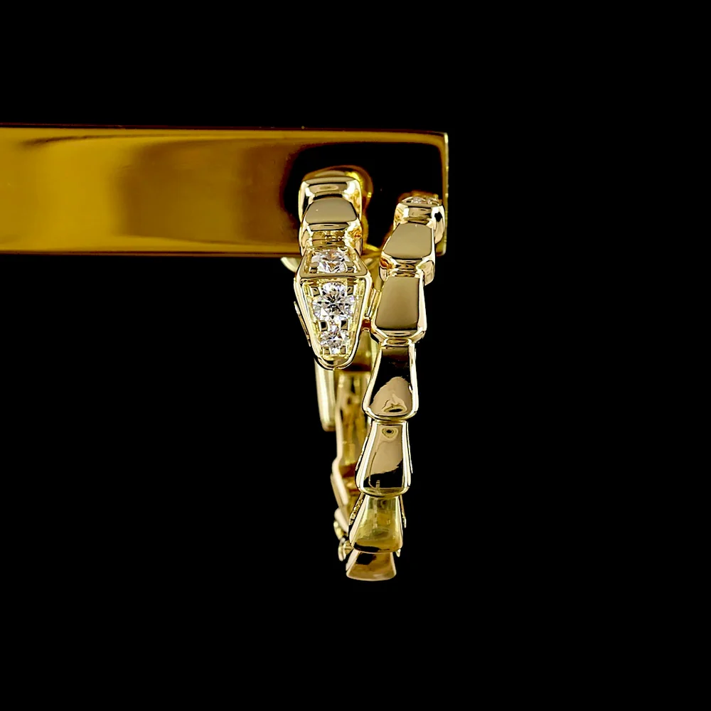 14K Yellow Gold Geometric Link Huggie Earrings with Bezel-Prong Set Round Lab Diamonds - 0.18 Carats Total Diamond Weight - Covaloro Fine Jewelry - Image 2