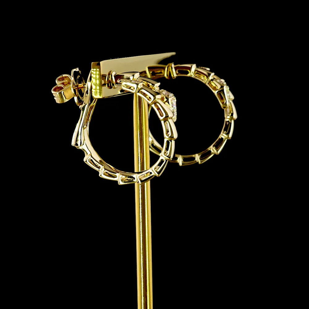 14K Yellow Gold Geometric Link Huggie Earrings with Bezel-Prong Set Round Lab Diamonds - 0.18 Carats Total Diamond Weight - Covaloro Fine Jewelry - Image 3