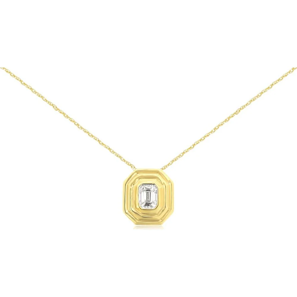 14K Yellow Gold Geometric Pendant Necklace with 0.10 Carat Emerald Cut Diamond - Royal Jewelry