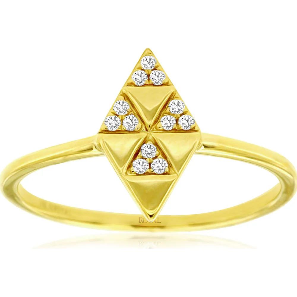 14K Yellow Gold Geometric Triangle Ring with Round Diamond Accents - 0.06 Carat Total Diamond Weight - Royal Jewelry