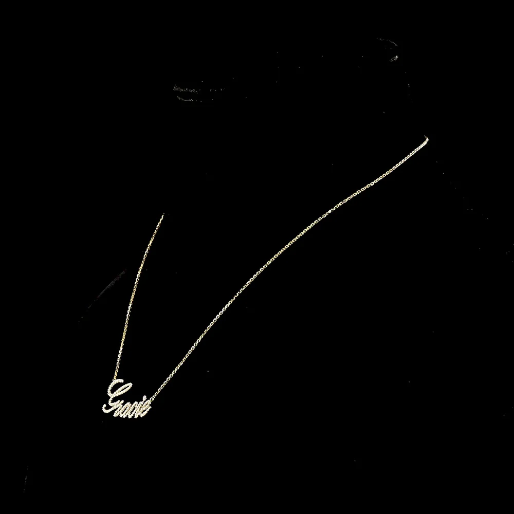 14K Yellow Gold "Gracie" Cursive Name Pendant with 0.43 Carat Total Weight Round Brilliant Lab Diamonds - Covaloro Fine Jewelry - Image 4