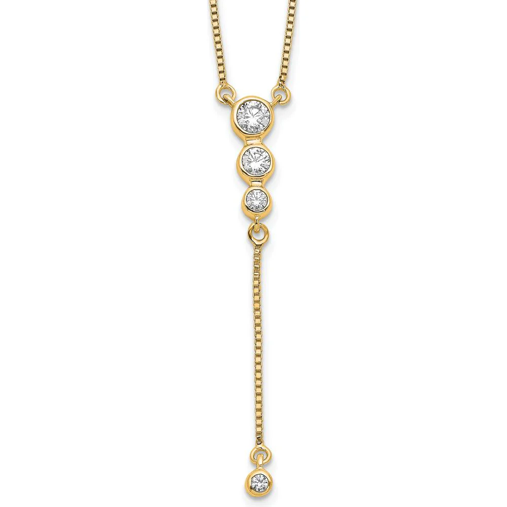 14K Yellow Gold Graduated 3-Stone Diamond Y-Necklace - 1/4 Carat Total Diamond Weight by Oro Pregiato