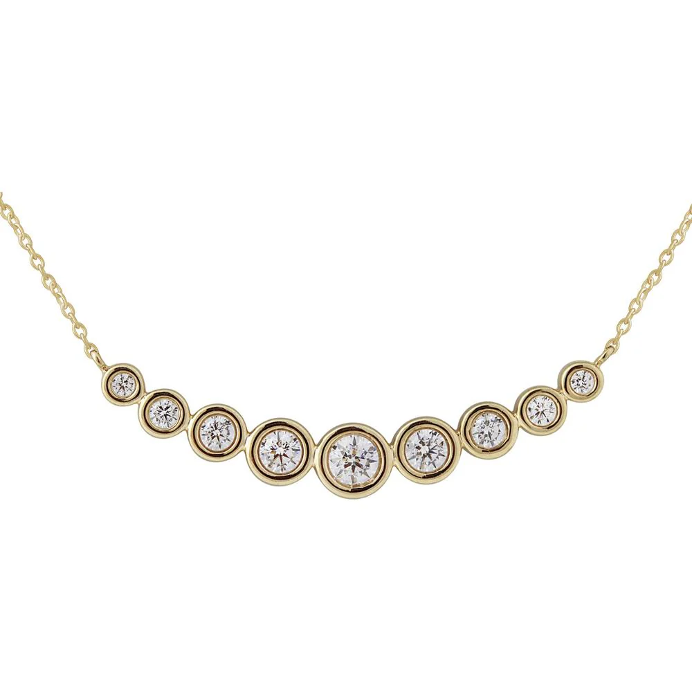 14K Yellow Gold Graduated Bezel-Set Round Diamond Station Necklace - 0.50 Carat Total Diamond Weight - Royal Jewelry