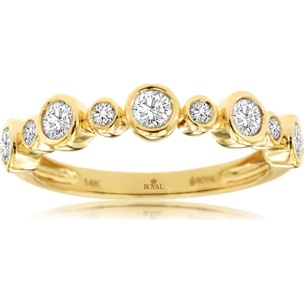 14K Yellow Gold Graduated Bezel-Set Round Diamond Wedding Band - 0.50 Carat Total Diamond Weight - Royal Jewelry