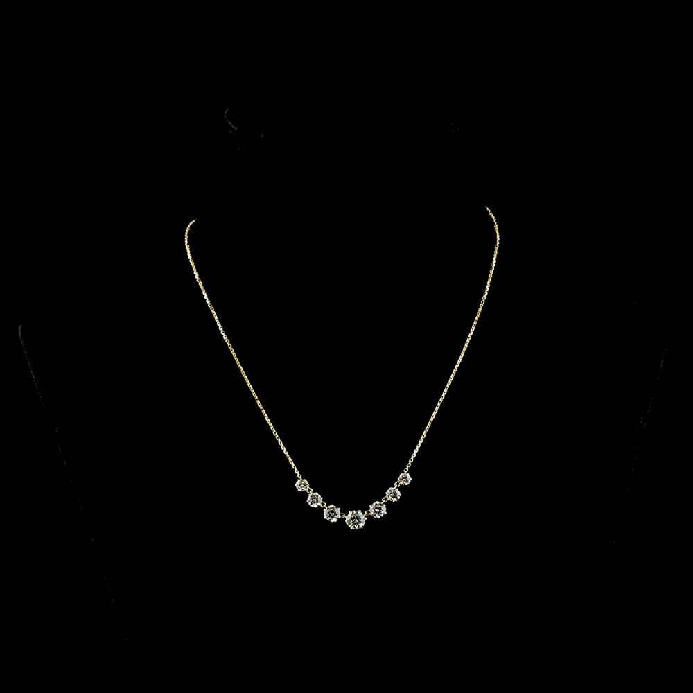 14K Yellow Gold Graduated Diamond Necklace with 7 Prong Set Round Brilliant Cut Lab Diamonds - 2.66 Carats Total Diamond Weight - Covaloro Fine Jewelry