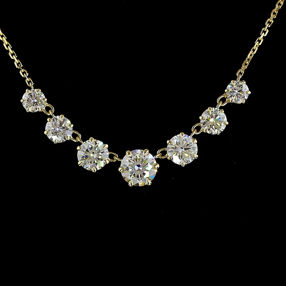 14K Yellow Gold Graduated Diamond Necklace with 7 Prong Set Round Brilliant Cut Lab Diamonds - 2.66 Carats Total Diamond Weight - Covaloro Fine Jewelry - Image 2