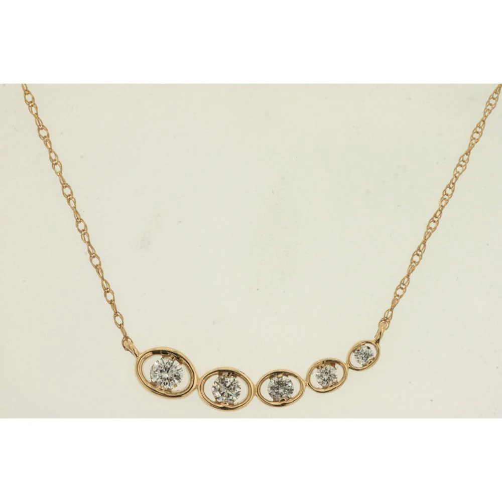 14K Yellow Gold Graduated Diamond Station Necklace with Bezel-Style Set Round Diamonds - 0.25 Carat Total Diamond Weight - Royal Jewelry