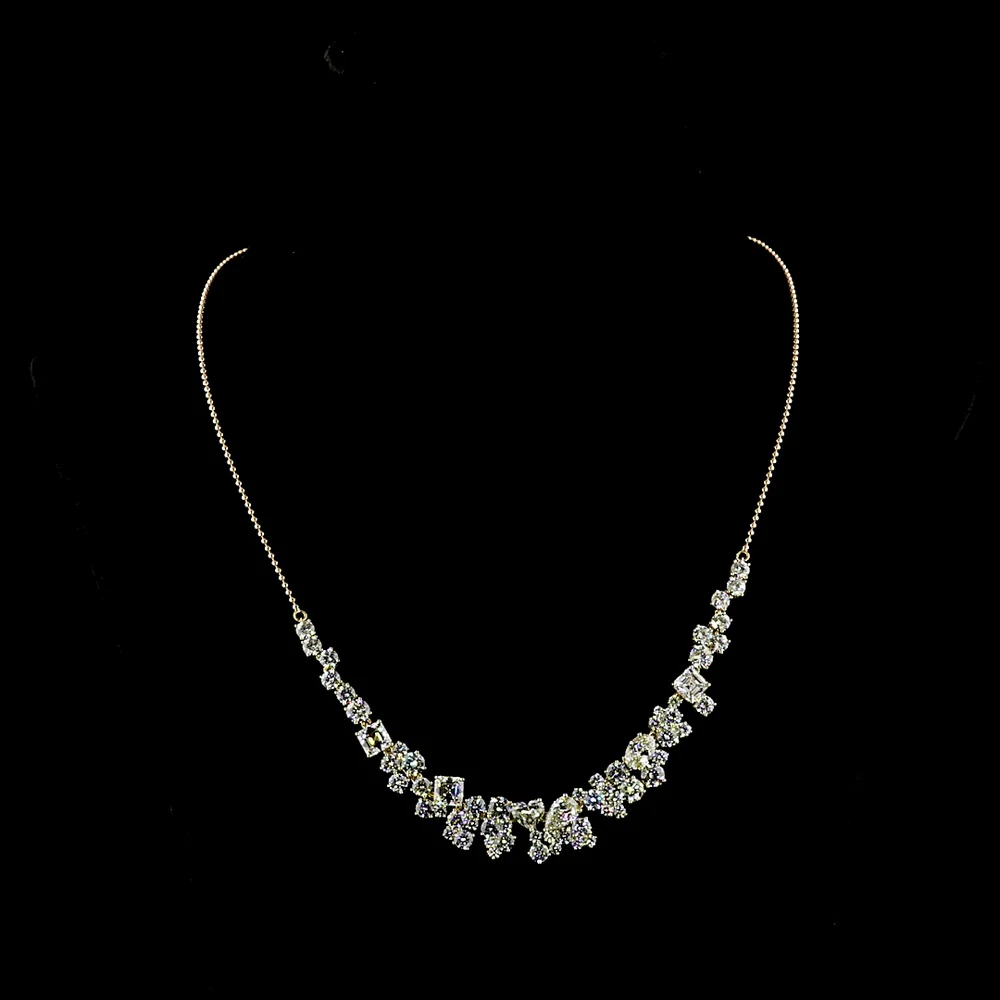 14K Yellow Gold Graduated Mixed Shape Necklace with Asscher and Heart Cut Lab Diamonds - 18.38 Carat Total Diamond Weight - Covaloro Fine Jewelry