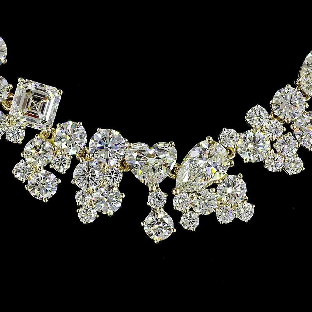 14K Yellow Gold Graduated Mixed Shape Necklace with Asscher and Heart Cut Lab Diamonds - 18.38 Carat Total Diamond Weight - Covaloro Fine Jewelry - Image 2