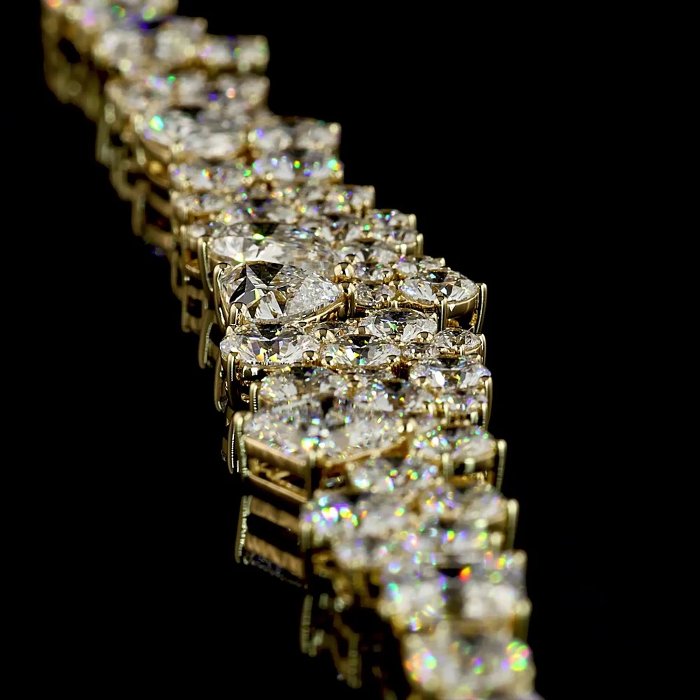 14K Yellow Gold Graduated Mixed Shape Necklace with Asscher and Heart Cut Lab Diamonds - 18.38 Carat Total Diamond Weight - Covaloro Fine Jewelry - Image 3