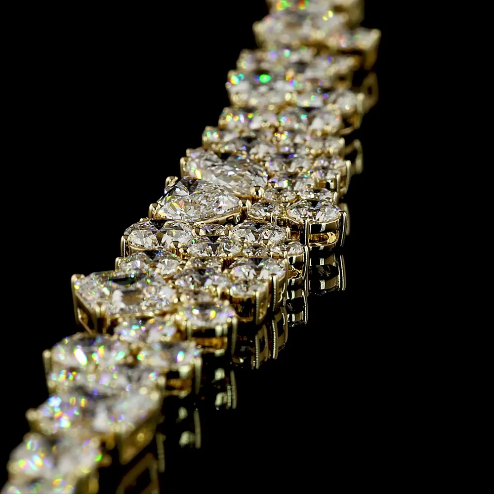 14K Yellow Gold Graduated Mixed Shape Necklace with Asscher and Heart Cut Lab Diamonds - 18.38 Carat Total Diamond Weight - Covaloro Fine Jewelry - Image 4