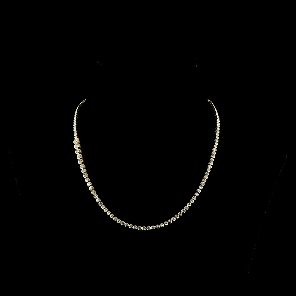 14K Yellow Gold Graduated Riviera Necklace with 133 Bezel-Set Round Lab Diamonds - 5.53 Total Carat Weight, E-F Color VS2 Clarity - Covaloro Fine Jewelry