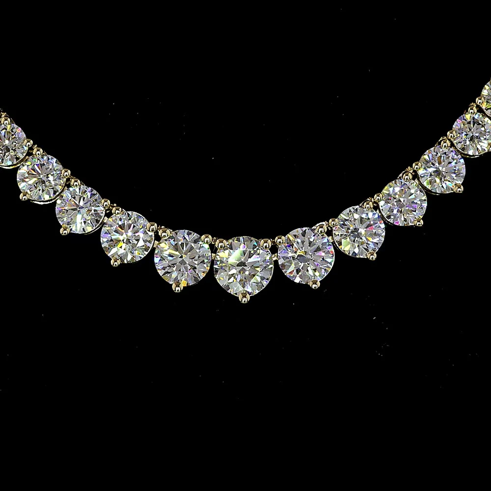 14K Yellow Gold Graduated Riviera Necklace with Prong Set Round Lab Diamonds - 8.28 Carats Total Diamond Weight - Covaloro Fine Jewelry - Image 2