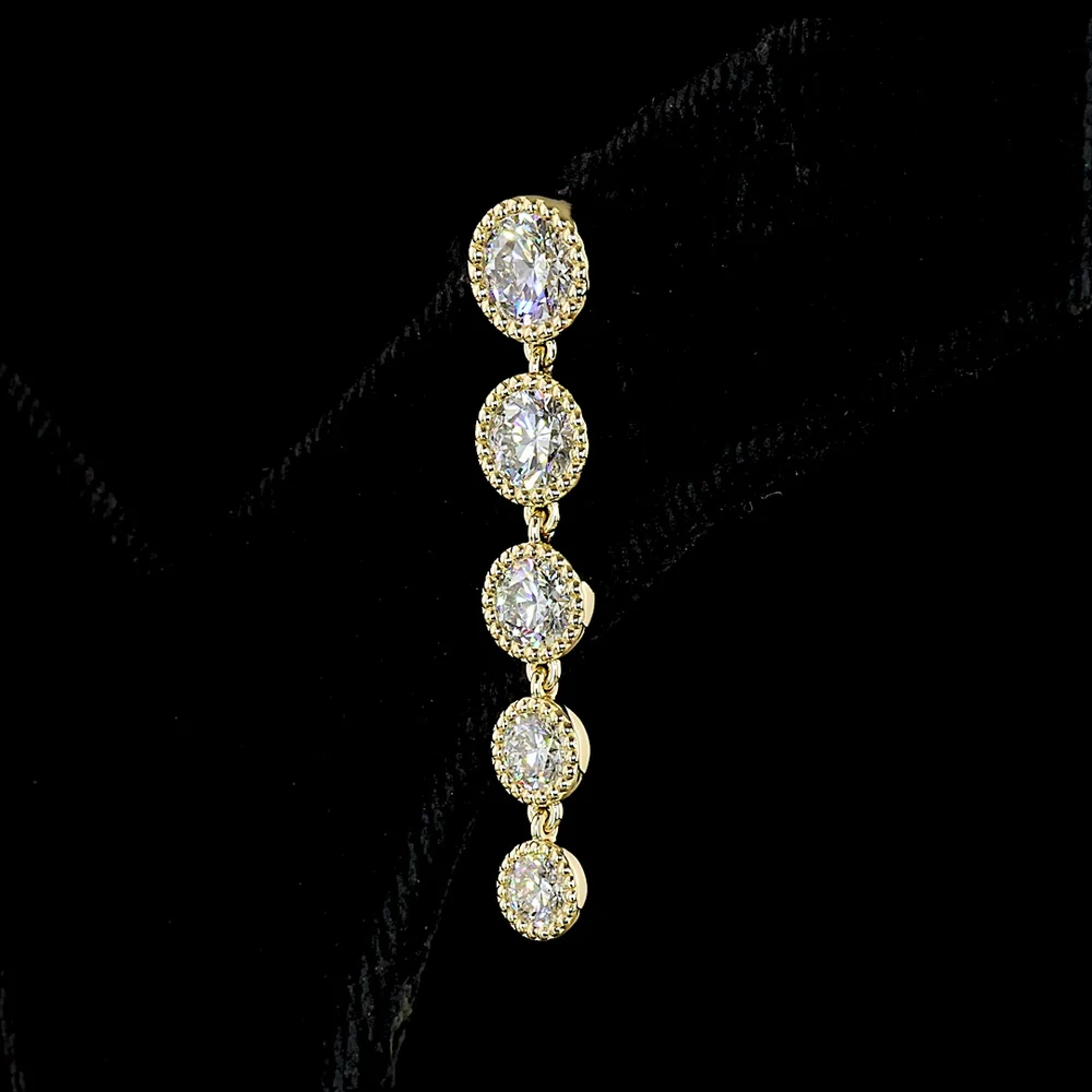 14K Yellow Gold Graduated Round Diamond Drop Earrings with Bezel Setting - 2.82 Carats Total Carat Weight Lab Grown D VS Diamonds - Covaloro Fine Jewelry - Image 4