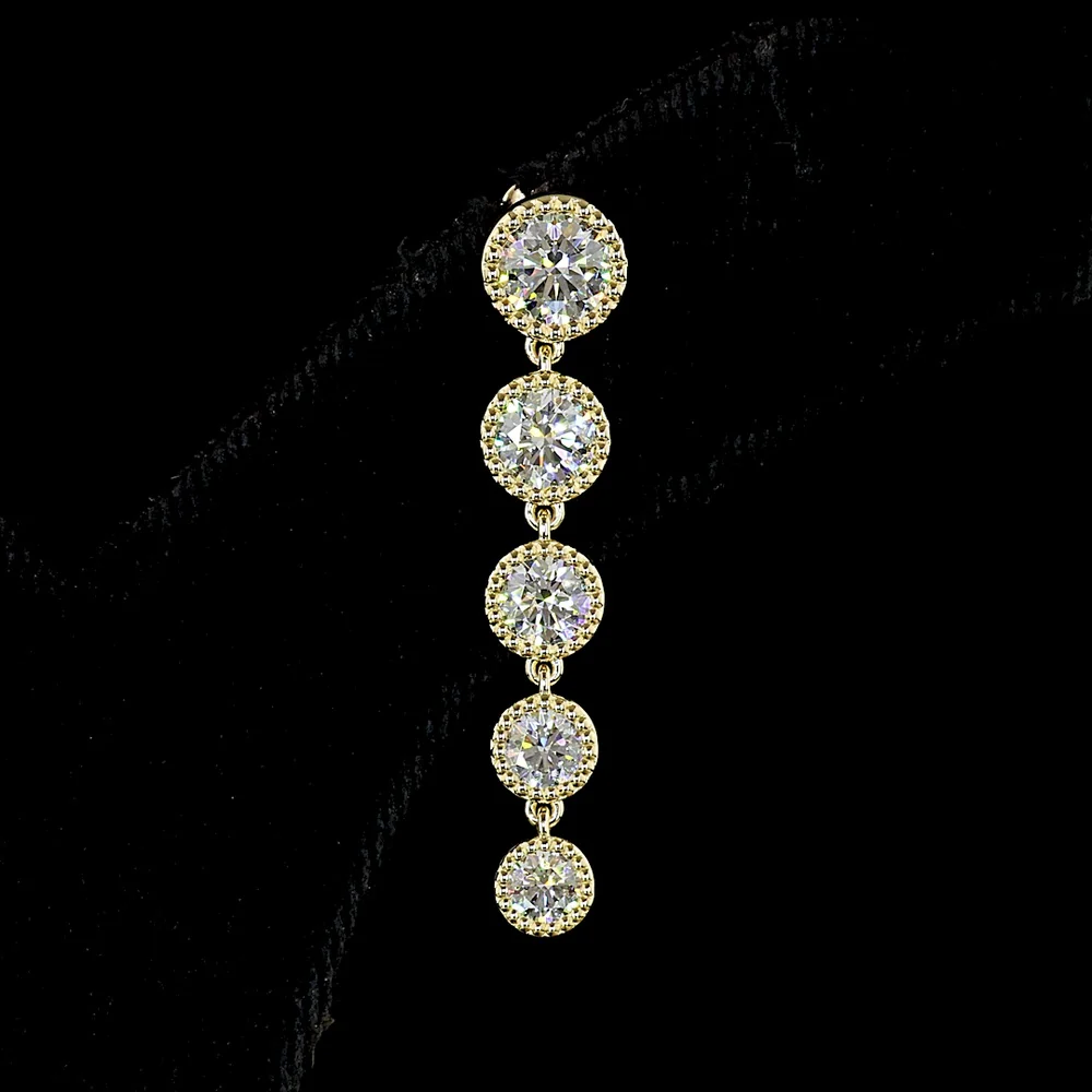 14K Yellow Gold Graduated Round Lab Diamond Hanging Drop Earrings - 2.85 Carat Total Diamond Weight, Bezel Set with E-F VS Clarity - Covaloro Fine Jewelry - Image 2