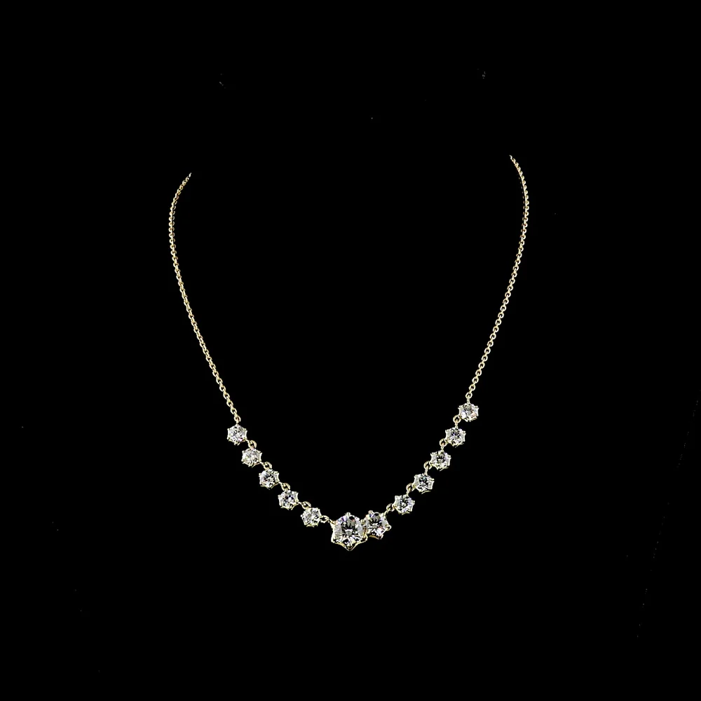 14K Yellow Gold Graduated Round Lab Diamond Necklace with 2.02 Carats Center Stone and Bezel-Prong Mixed Setting - 7.09 Carats Total Diamond Weight - Covaloro Fine Jewelry