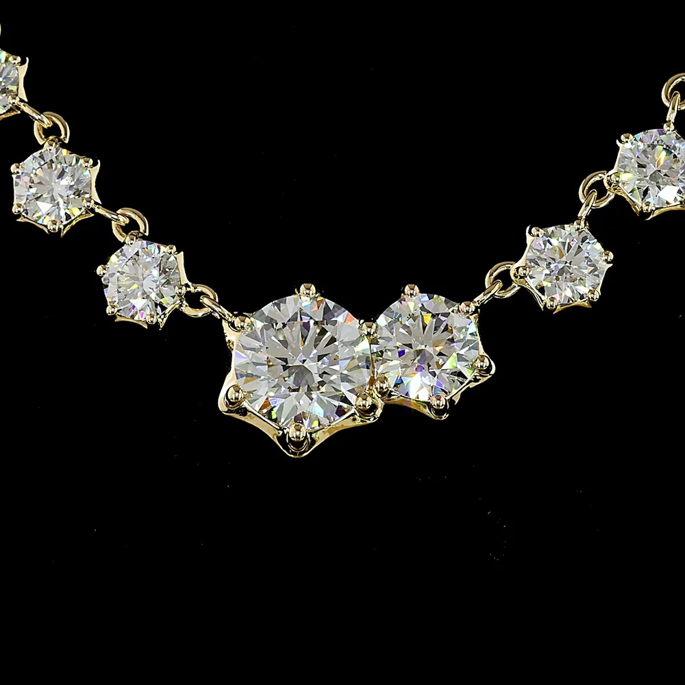 14K Yellow Gold Graduated Round Lab Diamond Necklace with 2.02 Carats Center Stone and Bezel-Prong Mixed Setting - 7.09 Carats Total Diamond Weight - Covaloro Fine Jewelry - Image 2