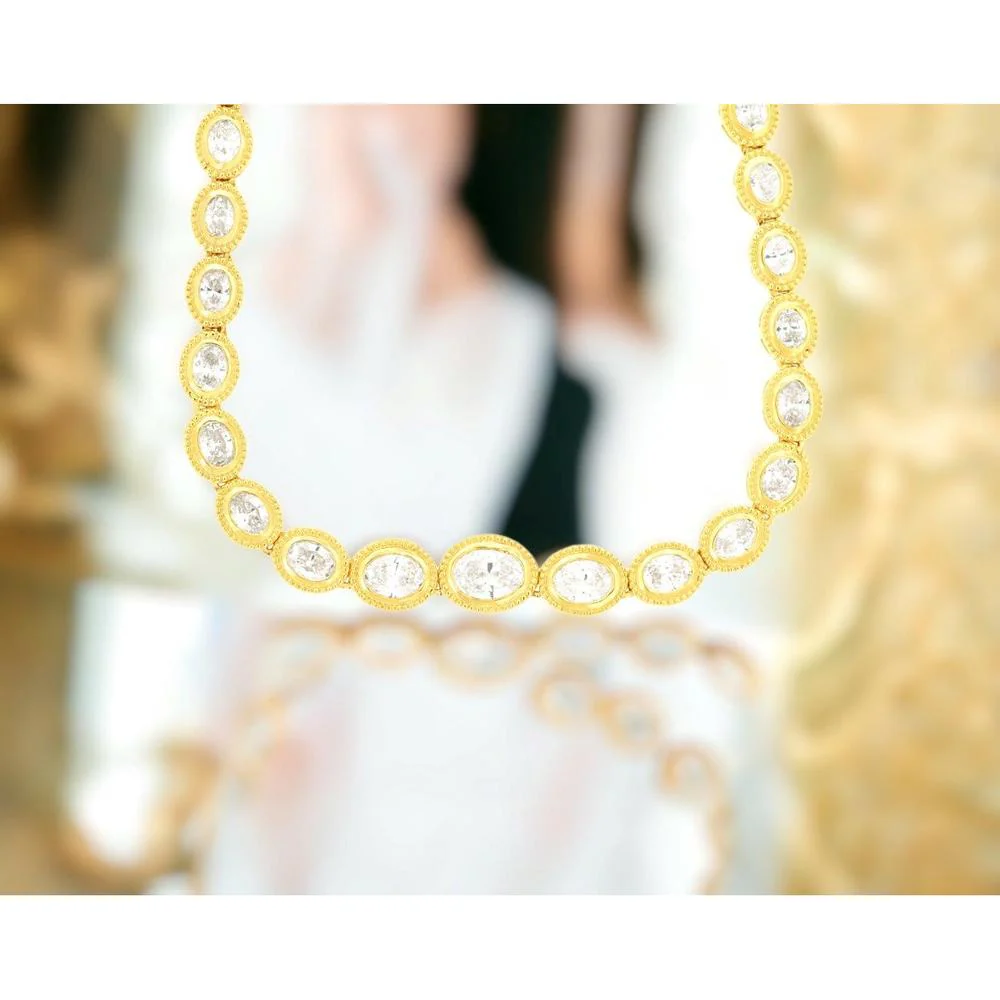 14K Yellow Gold Graduated Tennis-Style Necklace with Milgrain Bezel-Set Oval Diamonds – 3.10 Carat Total Diamond Weight - Royal Jewelry - Image 2