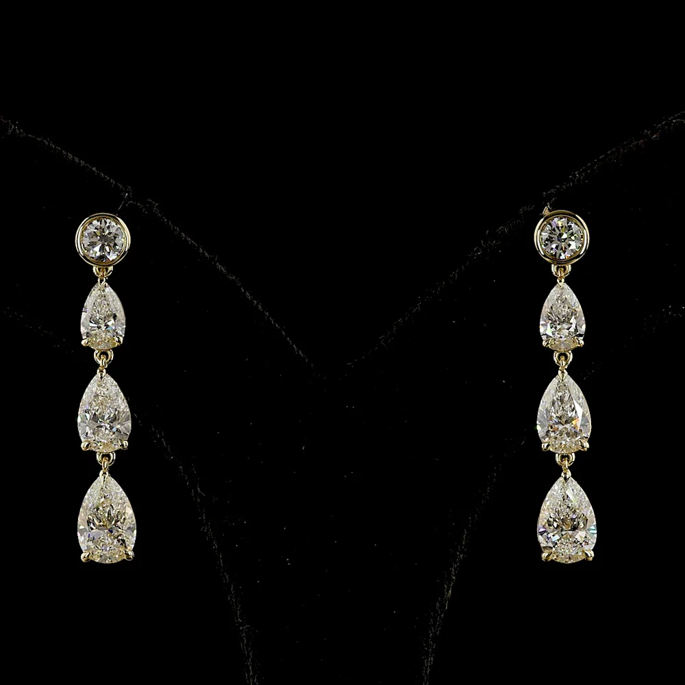 14K Yellow Gold Graduating Pear Shape Diamond Drop Earrings with Bezel and Prong Settings - 4.99 Carats Total Diamond Weight (Lab Grown) - Covaloro Fine Jewelry