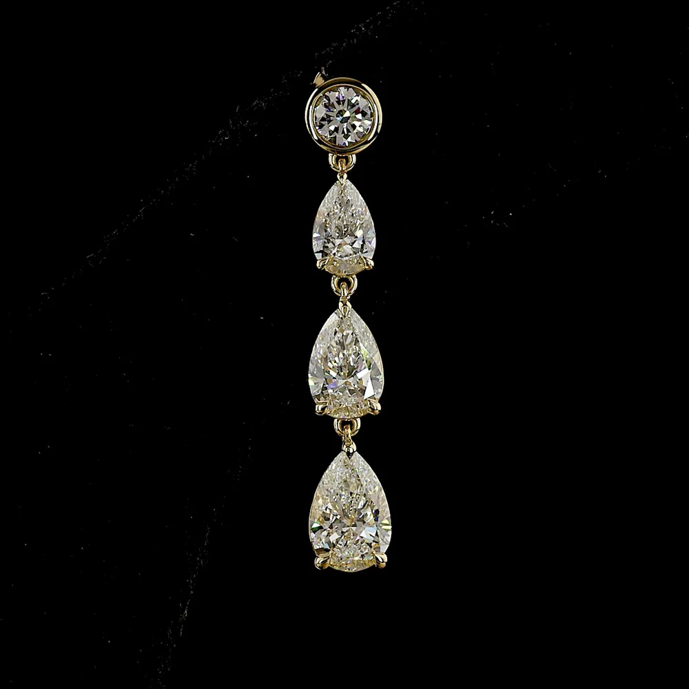 14K Yellow Gold Graduating Pear Shape Diamond Drop Earrings with Bezel and Prong Settings - 4.99 Carats Total Diamond Weight (Lab Grown) - Covaloro Fine Jewelry - Image 2