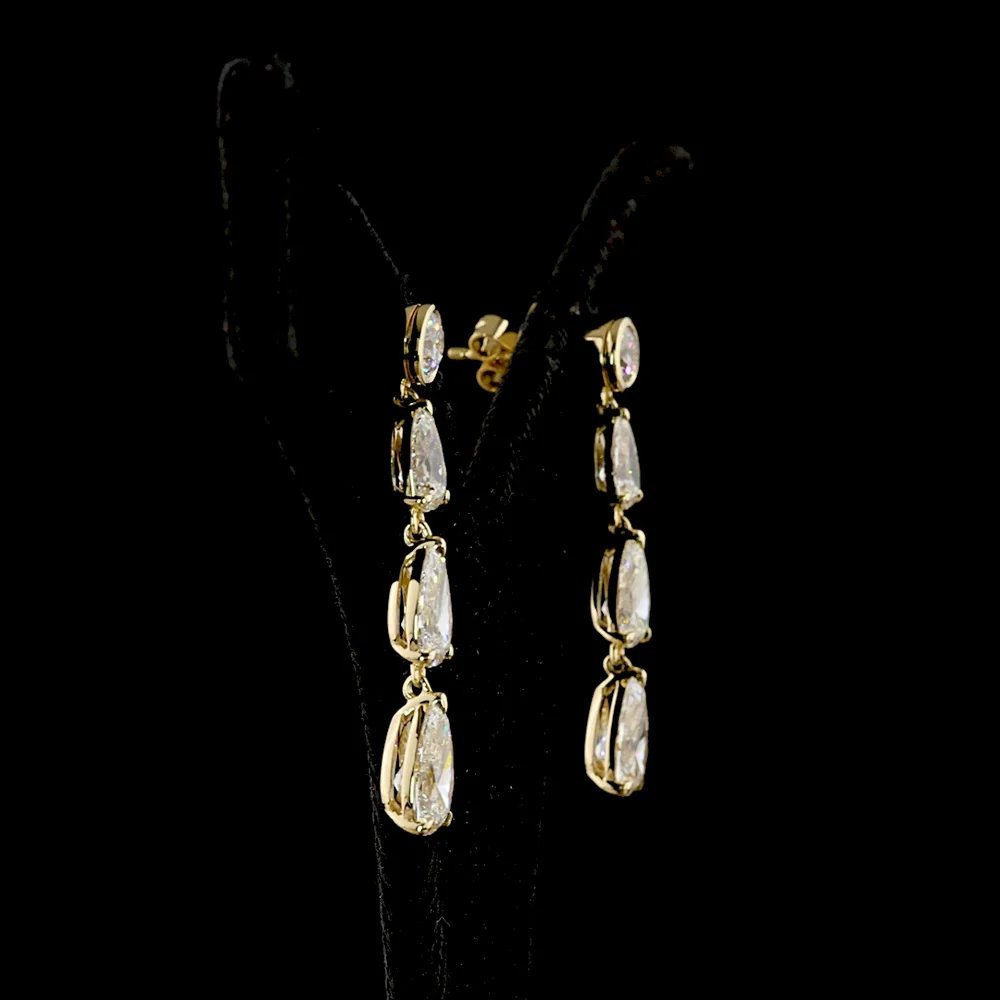 14K Yellow Gold Graduating Pear Shape Diamond Drop Earrings with Bezel and Prong Settings - 4.99 Carats Total Diamond Weight (Lab Grown) - Covaloro Fine Jewelry - Image 3