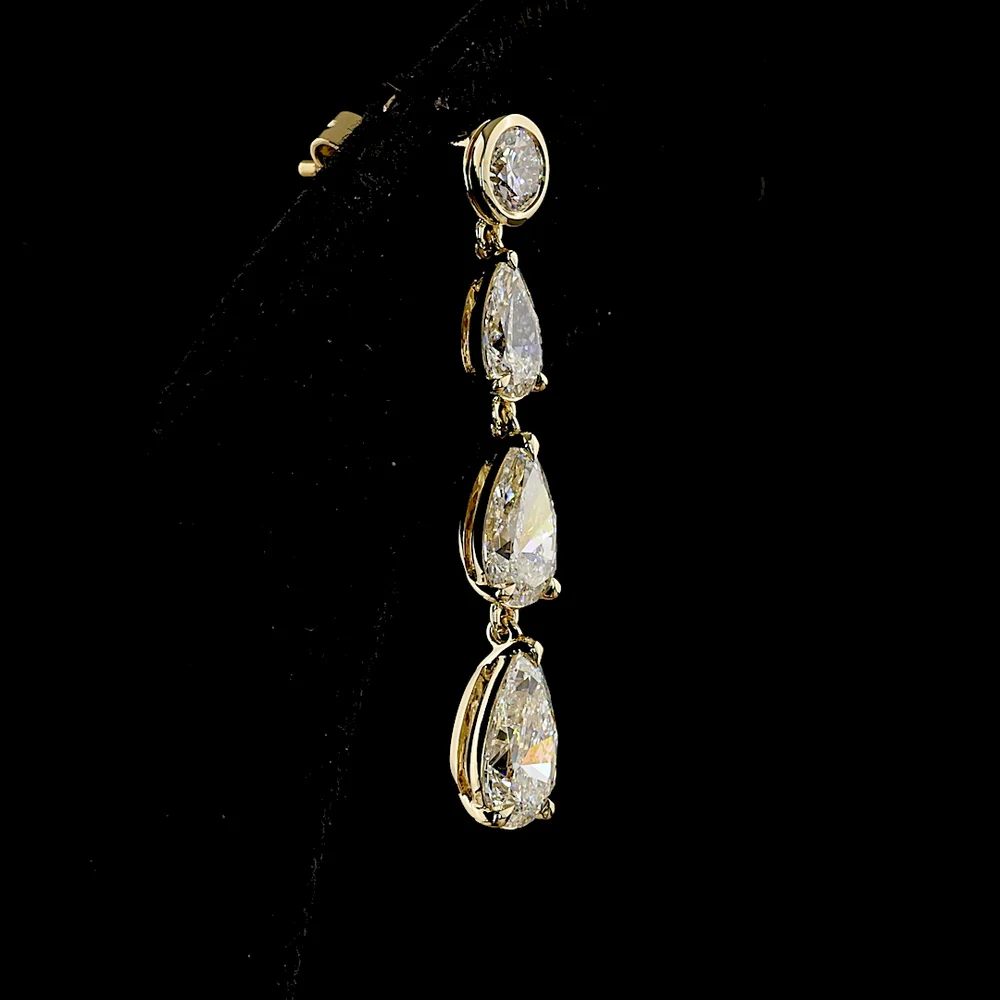 14K Yellow Gold Graduating Pear Shape Diamond Drop Earrings with Bezel and Prong Settings - 4.99 Carats Total Diamond Weight (Lab Grown) - Covaloro Fine Jewelry - Image 4