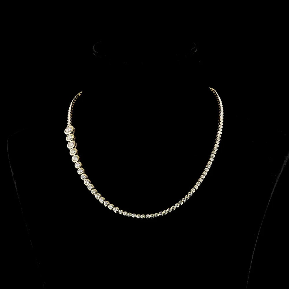 14K Yellow Gold Graduating Riviera Necklace with Bezel Set Round Lab Diamonds - 8.23 Carats Total Diamond Weight - Covaloro Fine Jewelry