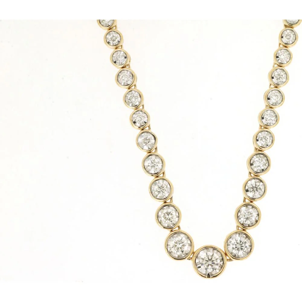14K Yellow Gold Graduating Station Necklace with Bezel-Set Round Diamonds - 1.50 Carat Total Diamond Weight - Royal Jewelry