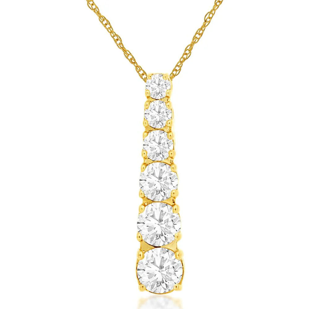 14K Yellow Gold Graduating Vertical Pendant Necklace with Round Diamonds - 0.60 Carat Total Diamond Weight - Royal Jewelry